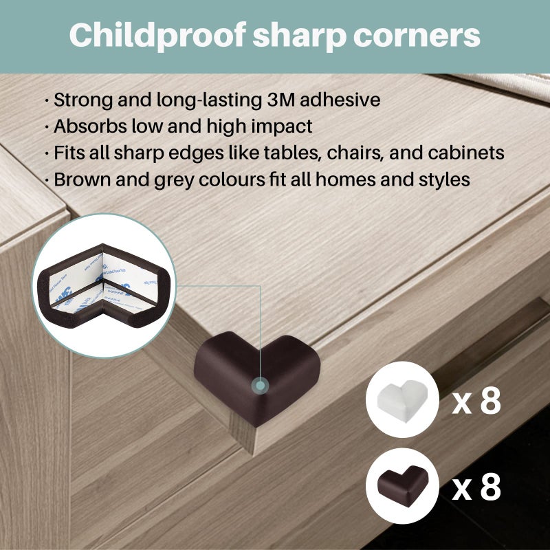 Inaya Complete 50pc Deluxe Baby Proofing Kit - Flexible Hidden Baby Locks for Cabinets and Drawers, Adjustable Child Safety Latches, Corner Guards & Furniture Anchors - Image 3